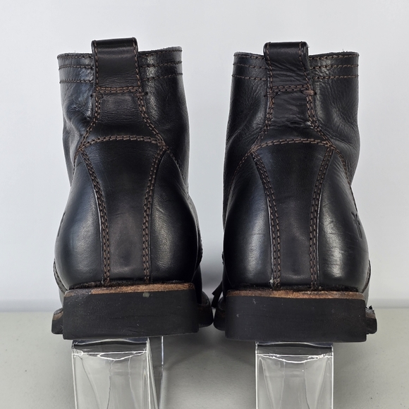 Frye Men’s Black Leather Lace-Up Boots Size 9.5 Heritage Antiqued Style - Picture 9 of 14